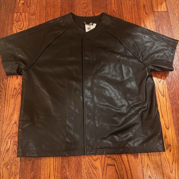 Adidas Originals Faux Leather Baseball Jersey Men's Large Black Snap Down 2024 - Picture 16 of 16